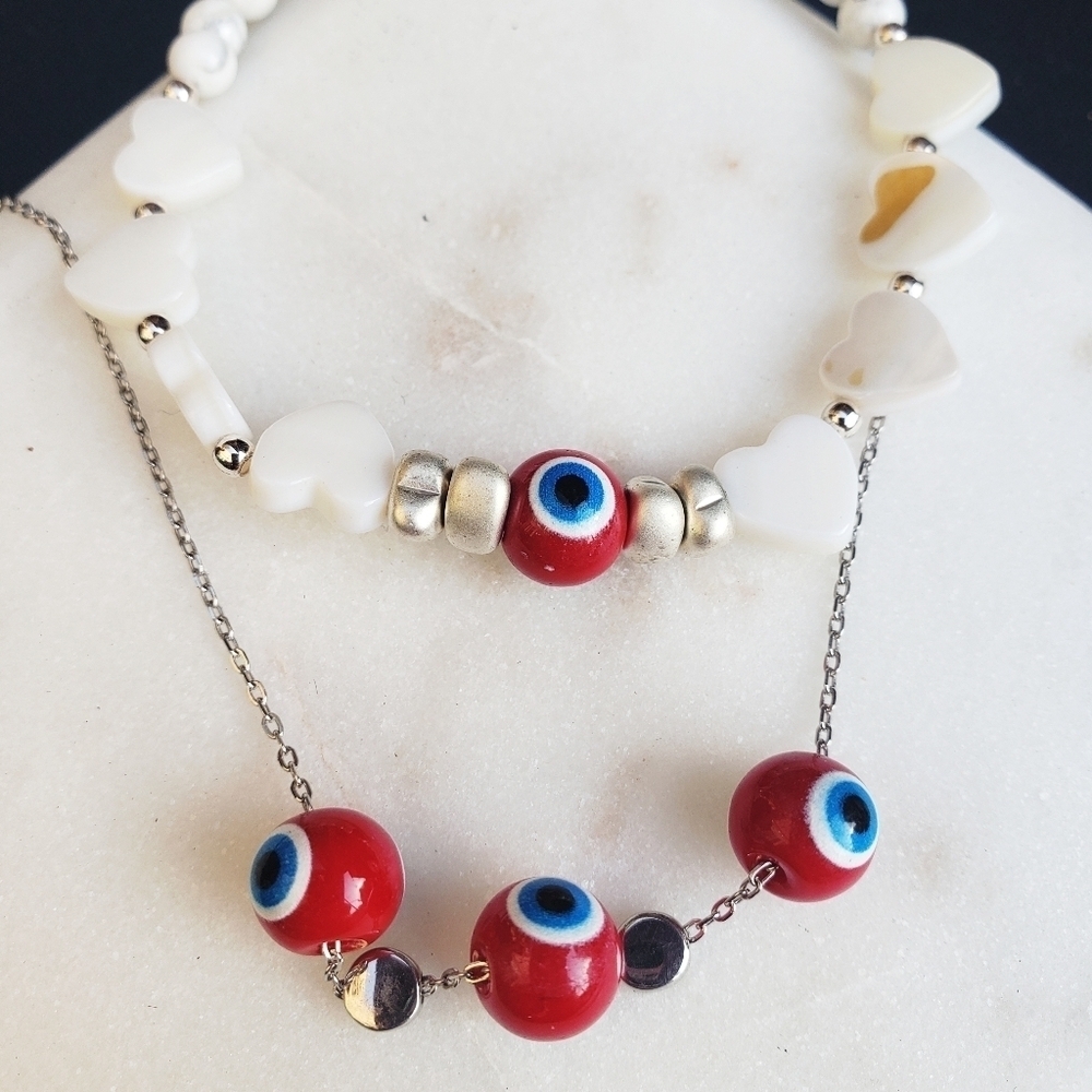 NWT 925 solid sterling silver EVIL EYE Necklace BRACELET SET PROTECTION RED BLUE